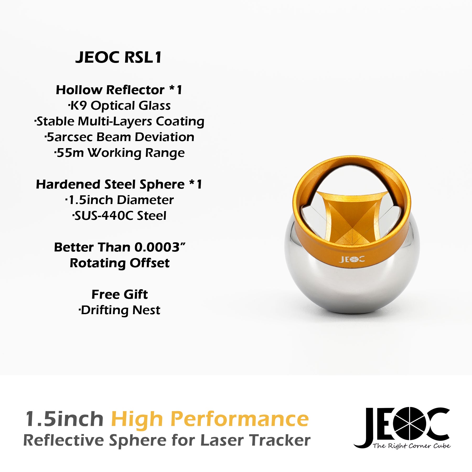 JEOC 1.5inch Spherically Mounted Retro-Reflector (SMR), 38.1mm Reflect ...